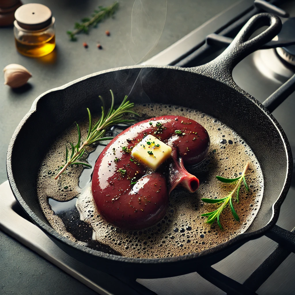 Cuisson du rognon de veau dans une poêle