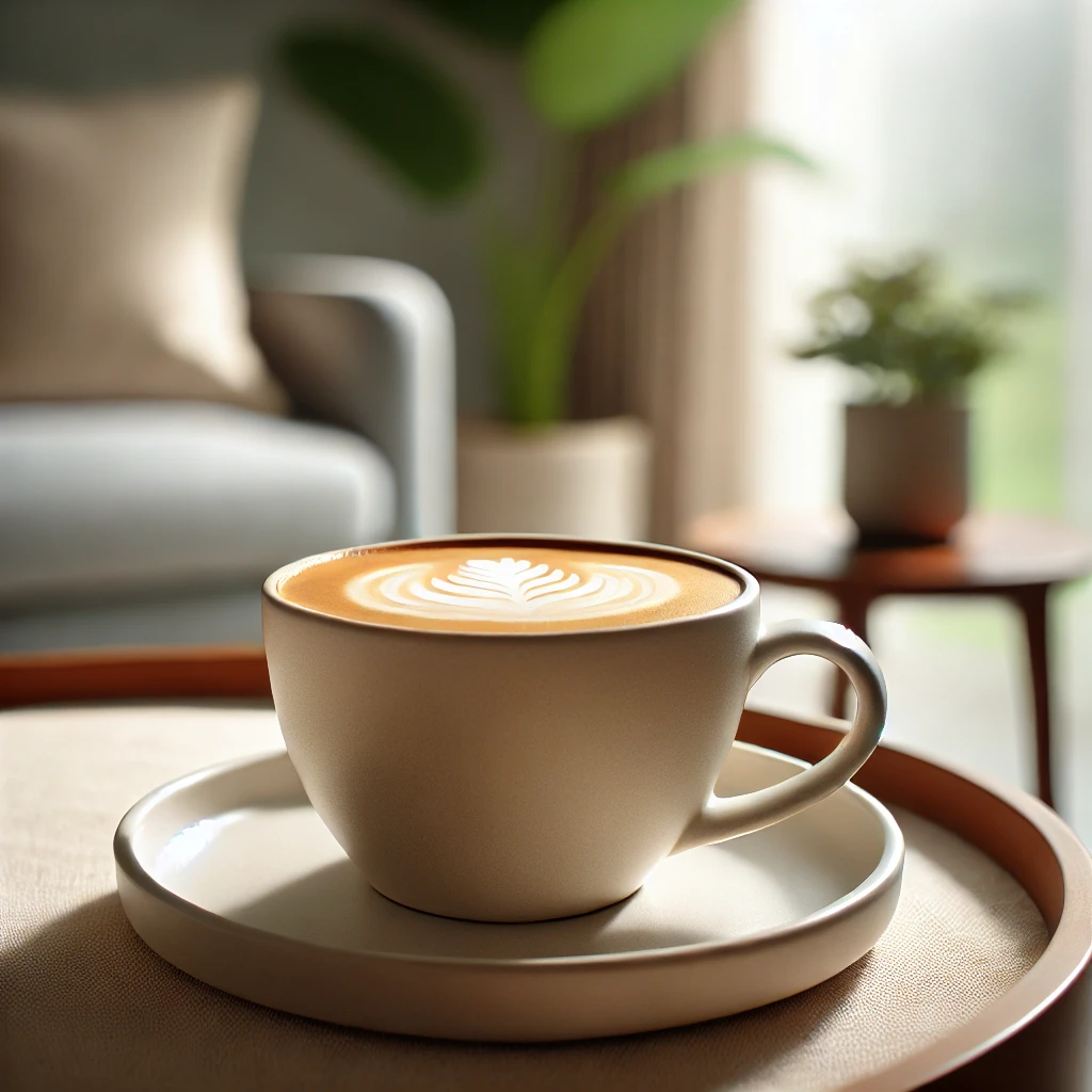 Un flat white avec un motif de latte art, exemple parfait de l'équilibre entre café et lait.