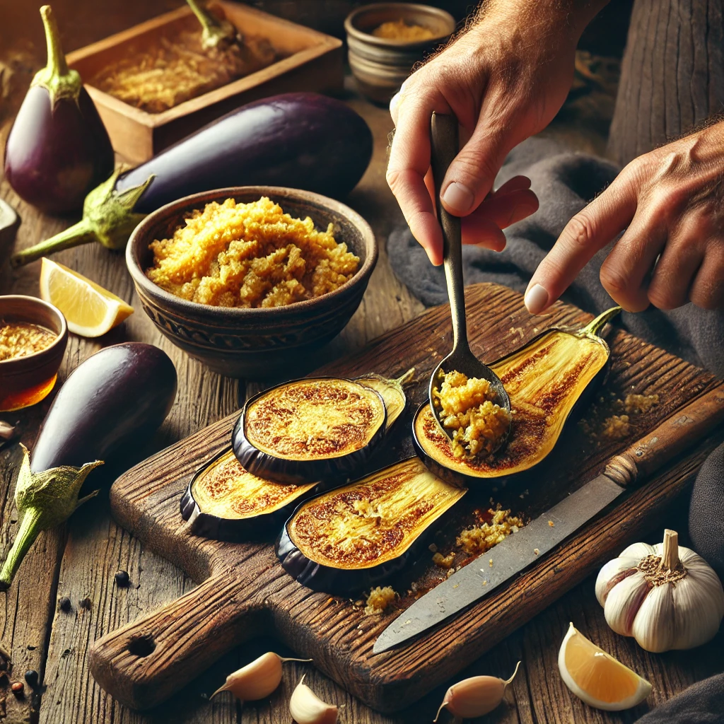 Préparation de l'Aubergine Après Cuisson