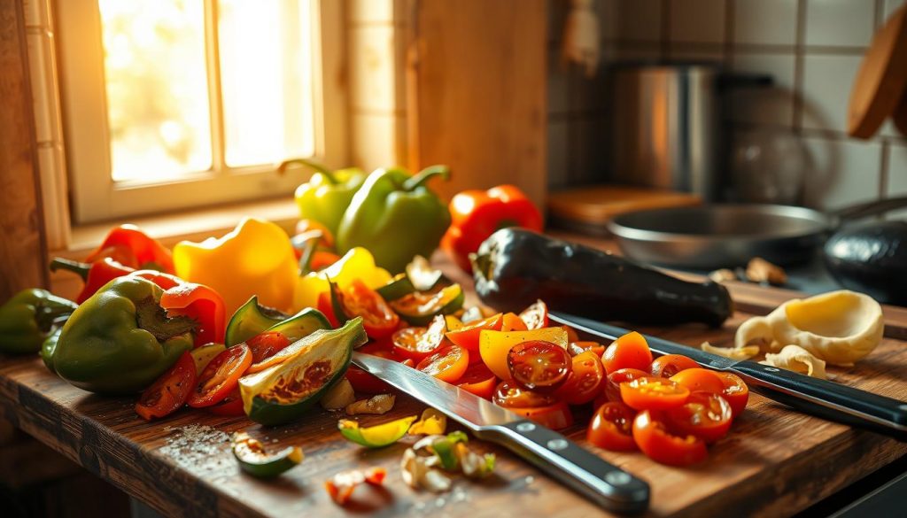 épluchage légumes salade mechouia