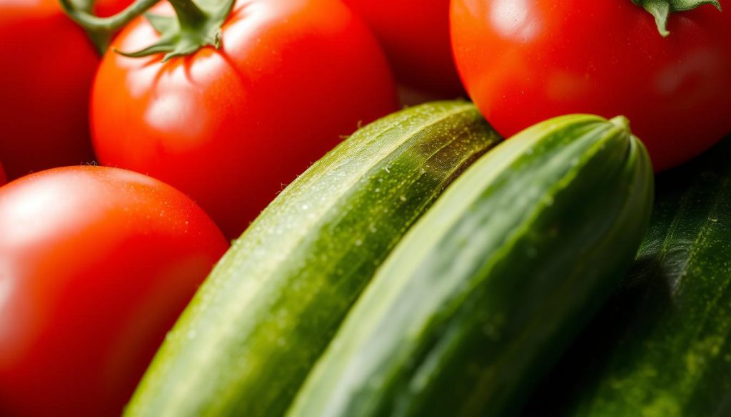 texture des tomates et peau de concombre